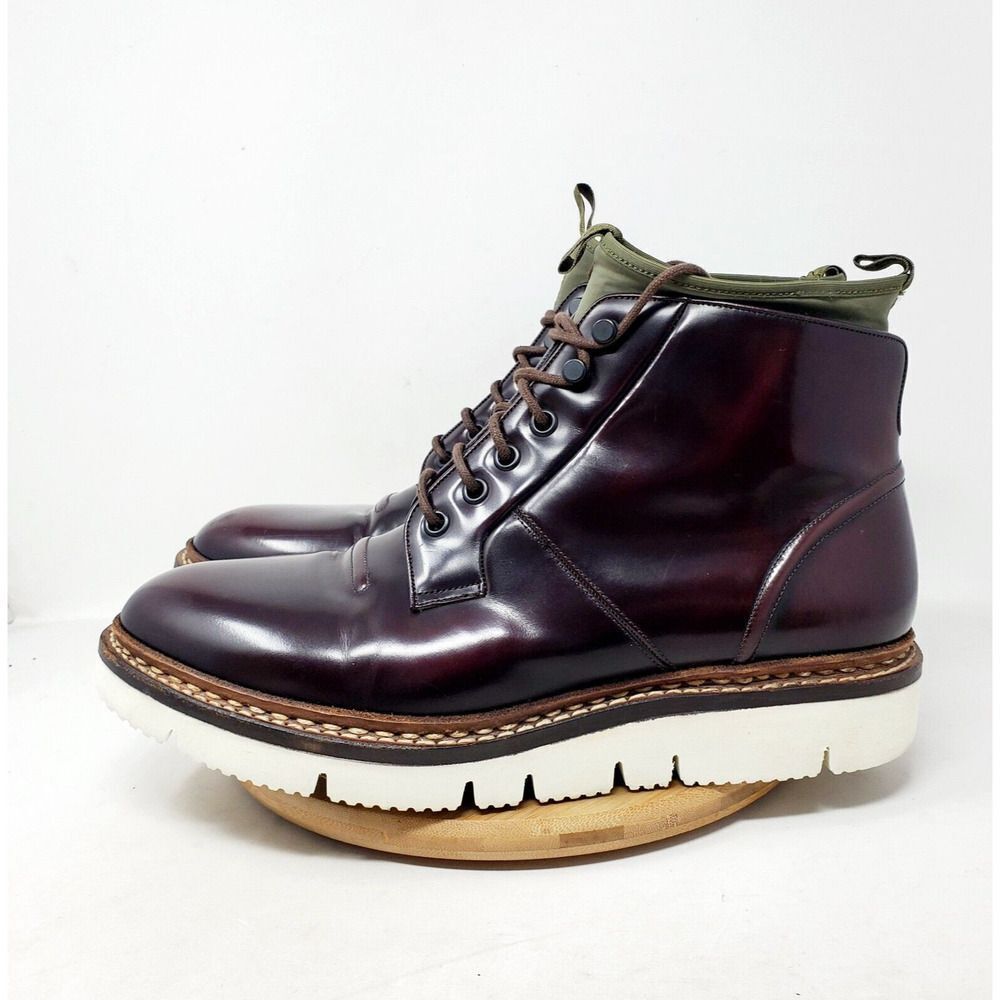 Oamc Compression Boots Mens 11 Burgundy Bull Leather Lace Up Ankle Shoes Vibram